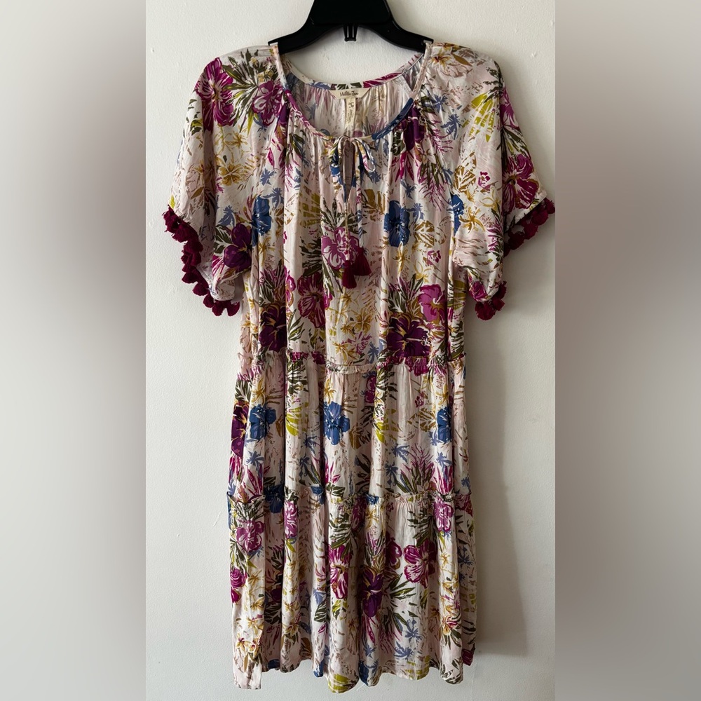 Matilda Jane Purple Blue White Floral Tiered Hawaiian Style Dress size small